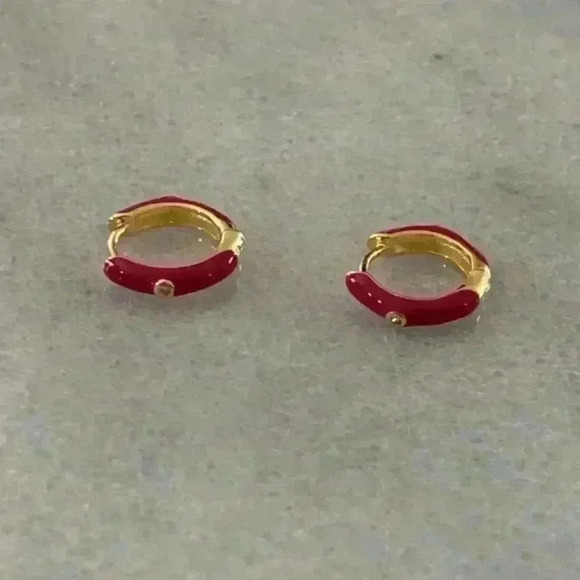 18K Gold Pink Bamboo Huggie Hoop Earrings Brand New - Picture 2 of 4